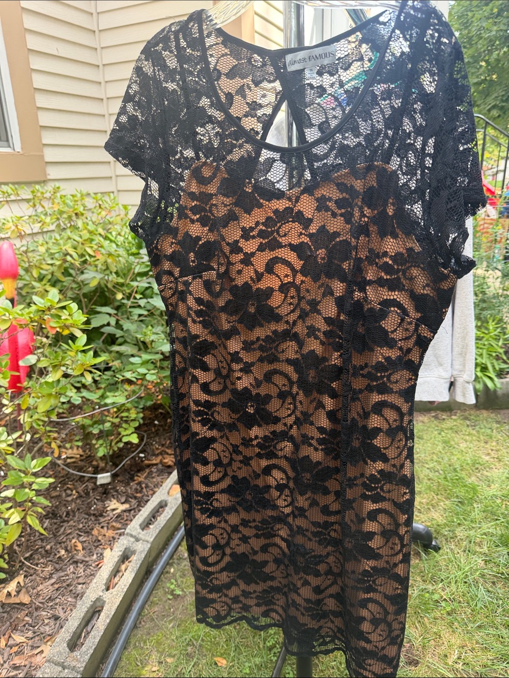 Almost Famous Black Floral Lace Dress with Nude Slip